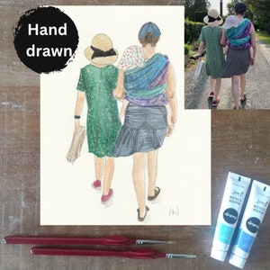 あなたの写真から直接描かれた母と子の手描きの肖像画。プロのアーティストが作成します。美しいアートで思い出を大切にしてください。