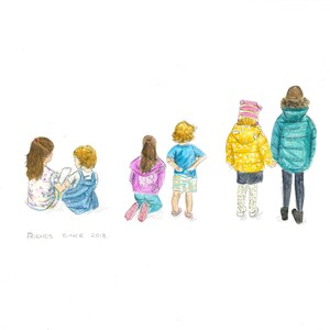 Bespoke Watercolour Portrait of children getting older| Hand drawn watercolour family portrait| Personalised Family illustration of siblings