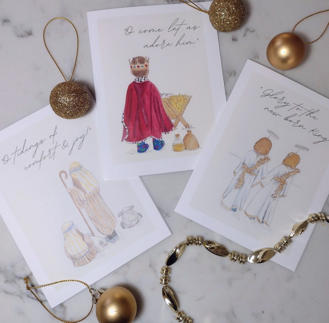Set of Nativity Theme Christmas Cards Angel Christmas Card King
