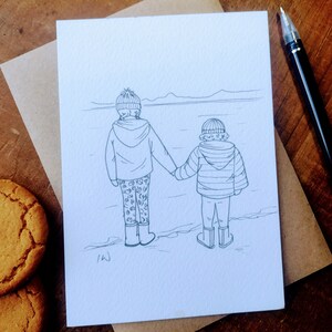 Carte postale unique d'aventures en bord de mer pour enfants, impressions à partir d'illustrations dessinées à la main par un artiste et illustrateur professionnel.