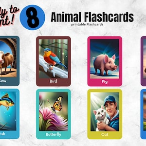 8 Tarjetas didácticas de animales, Tarjetas didácticas Montessori, Tarjetas preescolares, Tarjetas educativas imprimibles, Materiales Montessori, DESCARGA INSTANTÁNEA y JUEGO.