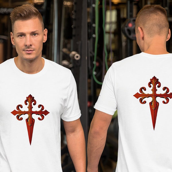 Crusader Tee with Saint James Cross on front and back, Christian Apparel