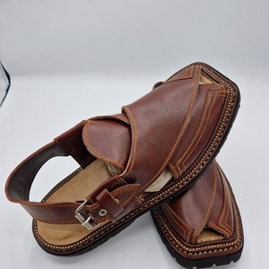 Men's original Handmade Leather Traditional Peshawari Chappal/Sandal Premium Quality sole kaptan style maroon UK size 8,9,10,11. image 5