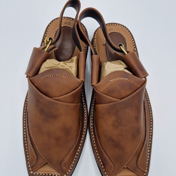 Men's Handmade Leather Traditional Peshawari Chappal/Sandal Premium Quality sole Brown UK Size 7,8,9,10,11.