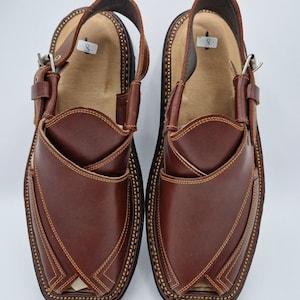 Men's original Handmade Leather Traditional Peshawari Chappal/Sandal Premium Quality sole kaptan style maroon UK size 8,9,10,11. image 9