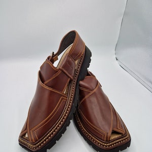 Men's original Handmade Leather Traditional Peshawari Chappal/Sandal Premium Quality sole kaptan style maroon UK size 8,9,10,11. image 2