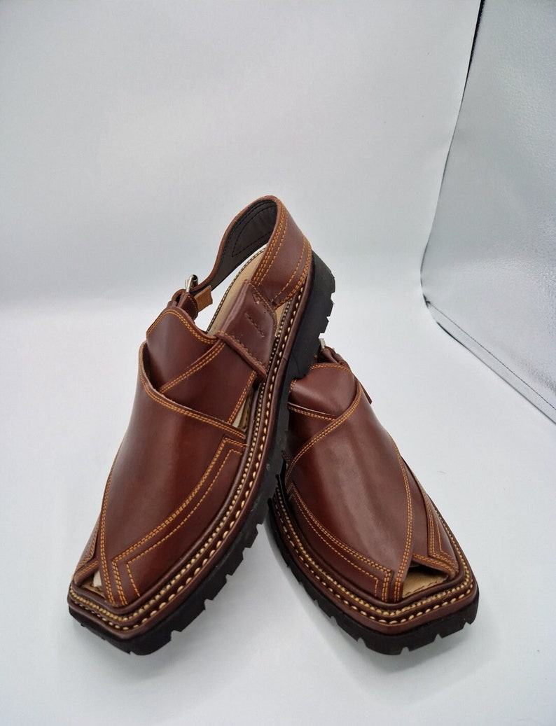 Men's original Handmade Leather Traditional Peshawari Chappal/Sandal Premium Quality sole kaptan style maroon UK size 8,9,10,11. image 2