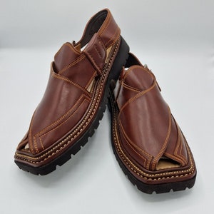 Men's original Handmade Leather Traditional Peshawari Chappal/Sandal Premium Quality sole kaptan style maroon UK size 8,9,10,11. image 4