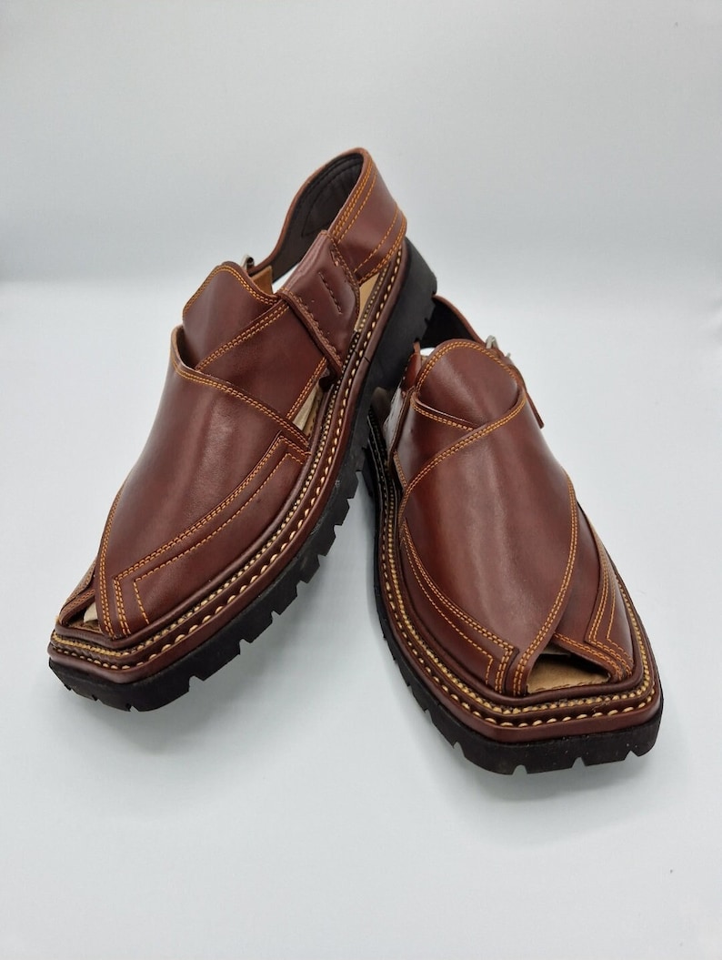 Men's original Handmade Leather Traditional Peshawari Chappal/Sandal Premium Quality sole kaptan style maroon UK size 8,9,10,11. image 4