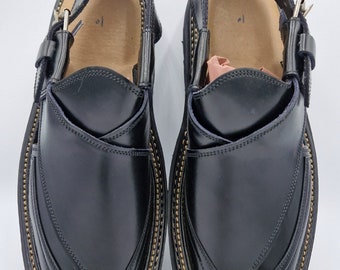 Men's original Handmade Leather Traditional Peshawari Chappal/Sandal Premium Quality Tire sole Black UK size 7,8,9,10,11.