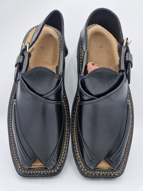 Men's original Handmade Leather Traditional Peshawari Chappal/Sandal Premium Quality Tire sole Black UK size 7,8,9,10,11.
