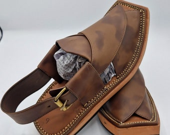 Men's original Handmade Leather Traditional Peshawari Chappal/Sandal Premium Quality sole kaptan style Brown UK size 7,8,9,10,11.