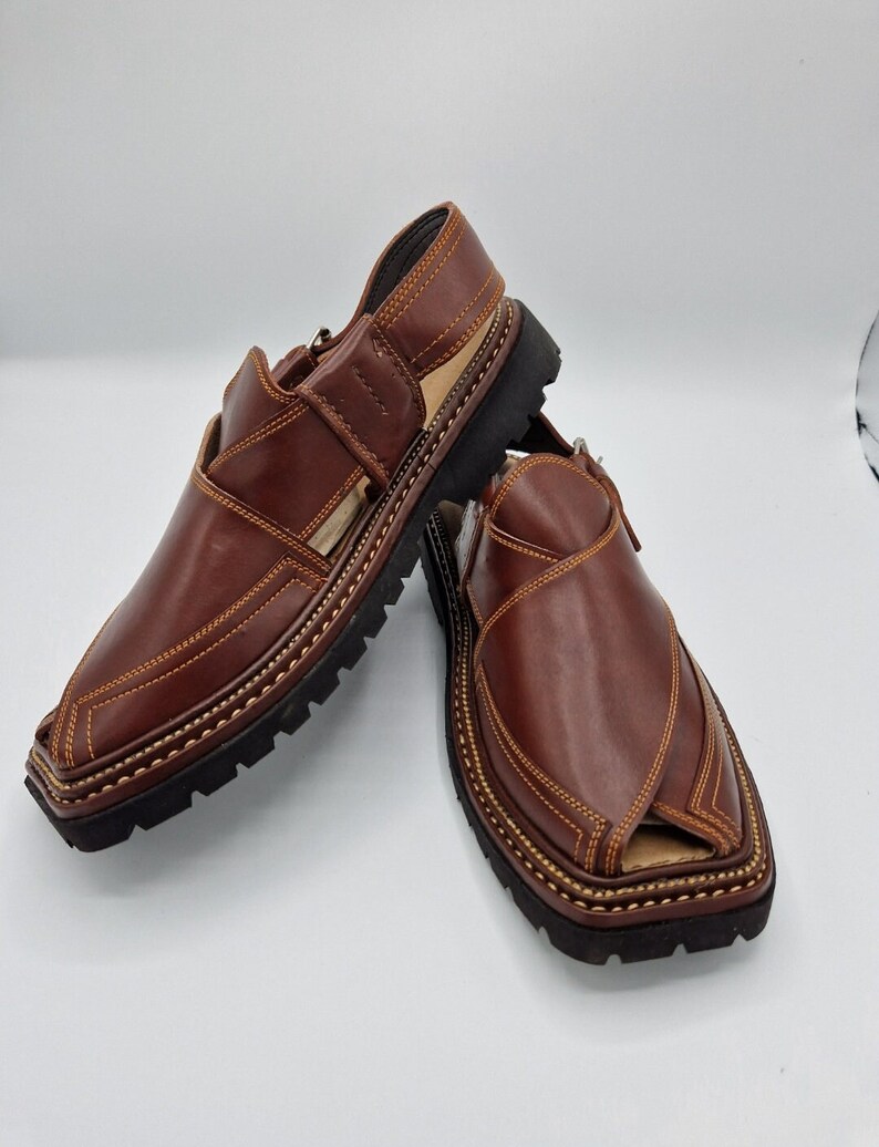 Men's original Handmade Leather Traditional Peshawari Chappal/Sandal Premium Quality sole kaptan style maroon UK size 8,9,10,11. image 7