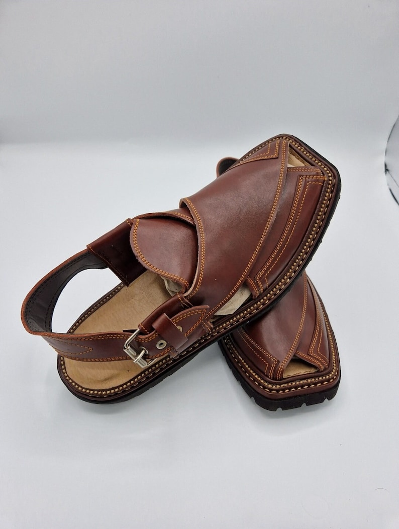 Men's original Handmade Leather Traditional Peshawari Chappal/Sandal Premium Quality sole kaptan style maroon UK size 8,9,10,11. image 1