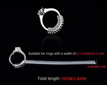 4 piezas Reductor de tamaño de anillo, suave, transparente, para anillos sueltos, ajustador de anillo no alérgico, ajuste universal, 10 cm de largo, silicona, 4 tamaños