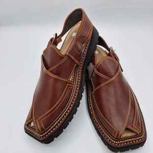 Men's original Handmade Leather Traditional Peshawari Chappal/Sandal Premium Quality sole kaptan style maroon UK size 8,9,10,11. image 3