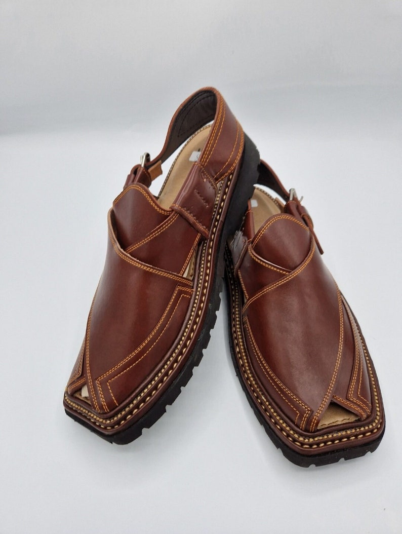 Men's original Handmade Leather Traditional Peshawari Chappal/Sandal Premium Quality sole kaptan style maroon UK size 8,9,10,11. image 3