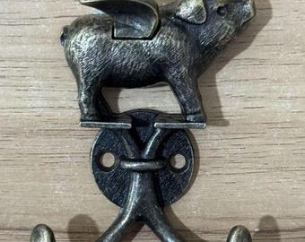 Estatua de cerdo vintage de hierro fundido, gancho de pared simple, llave, toalla, perchero, aleación de cobre, gancho de pared de cerdo de artistas rurales, gancho de pared rústico de cerdo, perchero de pared 7