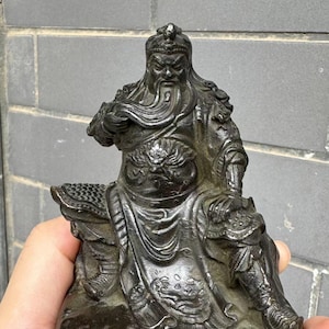 Vintage lucky Copper Fengshui Guan Yu Statue,Guan Gong Guan Yu Chang Figure,Kwan Kung Kuan Gong Figurines God of Wealth Decor Warrior .DE394