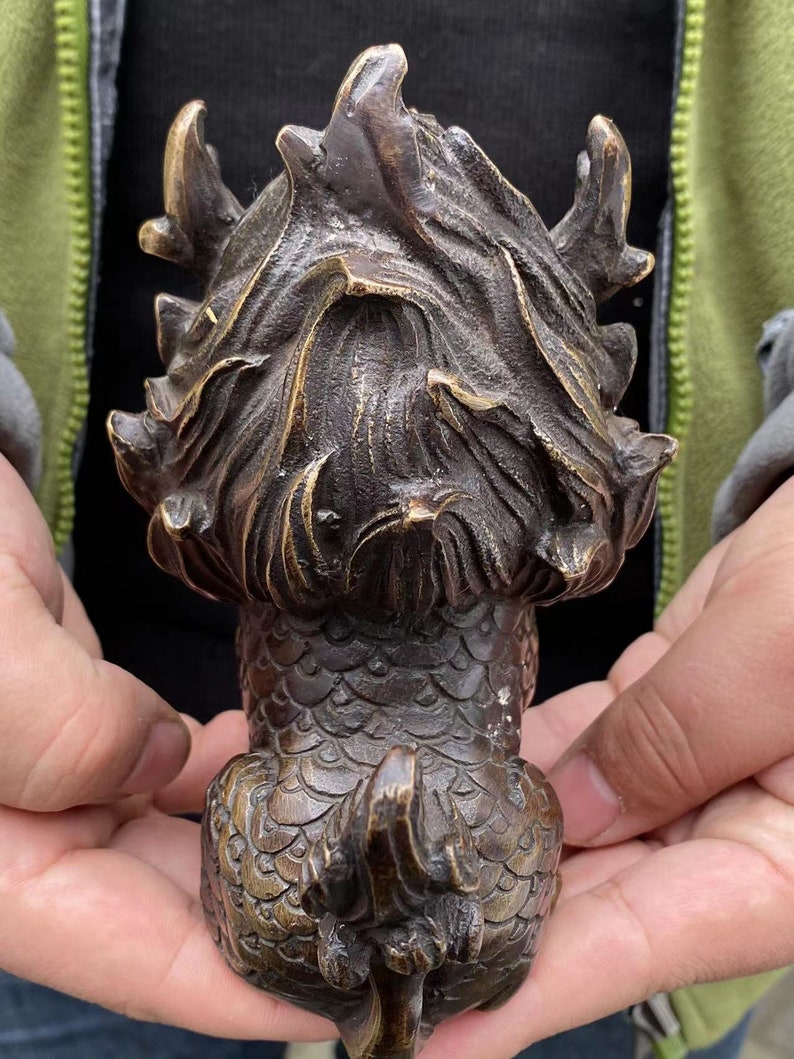 Copper Feng Shui Chi Lin QiLin statue,Foo-Dogs Lion Temple Guardian pixiu beast blessing fortune wealth dragon unicorn Pi Yao Figurine gift. image 3