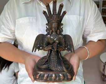 チベット古代銅製五蛇神観音菩薩像、蛇母観音菩薩像 仏教風水 DE0330