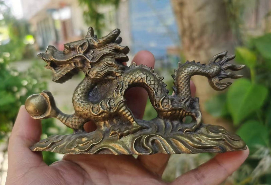 ヴィンテージ銅製ドラゴン像 中国風水ドラゴン置物 2025年 ドラゴン年
