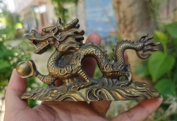 ヴィンテージ銅製ドラゴン像 中国風水ドラゴン置物 2025年 ドラゴン年