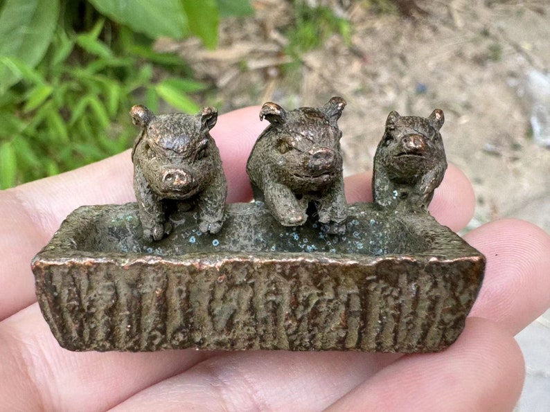 Copper Art Little Pigs Statue,luck Anmimal Sculpture,small Pig Bowl