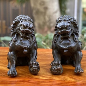 Par Koppar Lejonstaty Foo-Dogs Skulptur Ornament Rikedom Lejon Staty Fengshui Dekoration Miniatyrdjur Tur Framgång Pixiu Gåvor