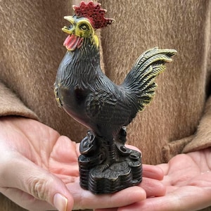 Copper Lucky Standing Rooster Sculpture Statue, fortune Decorative Bird Ornament Collectible Art Life-Like Outdoor Chicken Sculptures DE0503