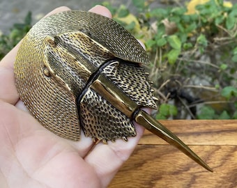 Brass Horseshoe Crab Figure Sea Marine Figures Ocean Creatures Action Models Life Ornament Cognitive Toy  Girls Kid 5 6 7 8 Years Old DE0747