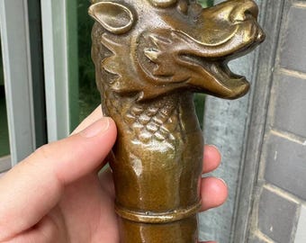 Vintage dragon Head Cane Walking Stick,copper Hand Carved Solid Crutch Cane Head Walking Stick Custom Walking Cane for Men feng shui