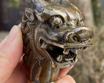 Vintage copper dragon Head Cane Walking Stick,Fengshui Hand Carved Solid  Crutch Cane Head Walking Stick Custom Walking Cane for Men gifts.