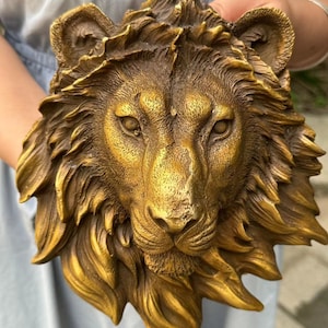 Copper King Of The Jungle Lion Head Wall Art Sculpture,Bedroom Wall Decoration,Pure copper Big Cat Head sculpture Wall Ornaments gift DE0269