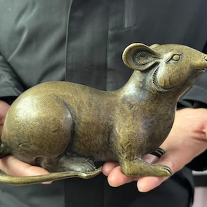 Copper rat sculpture Decoration tea pet brass, Collect Bronze Feng Shui Auspicious wealth mouse rat Zodiac Animal Huge RAT Talisman DE0259