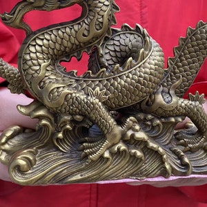 DE0151 2024 Chinese New Year Dragon Statue Brass Copper Dragon animal Figurine Office Desk Feng Shui Decor Royal Golden Loong wealth beast image 10