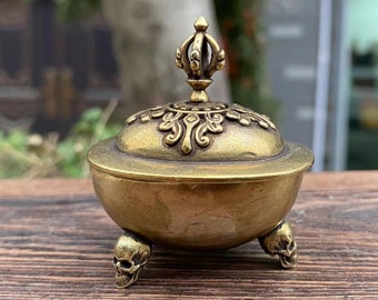 Tibet Buddhism Avalokiteshvara Buddha Gabala Kapala Bowl Cup Human skull stand Copper dzi Kapala skull cup Buddhism eight auspicious decor.