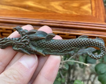Copper dragon Sculpture Antiqued fish Ornaments Zodiac dragon Loong Fengshui  Decoration Miniature Animal gift lucky success  Beast Statue.