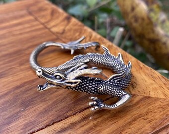 2 Copper Metal Cast dragon Sculpture Antiqued Small Ornament Brass Zodiac dragon Tea Table Ceremony Decoration Miniature Animal gifts DE080.