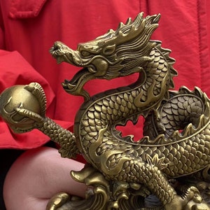 DE0151 2024 Chinese New Year Dragon Statue Brass Copper Dragon animal Figurine Office Desk Feng Shui Decor Royal Golden Loong wealth beast image 8