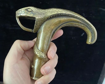 Vintage snake Cane Walking Stick Head, Bronze/Brass Hand Carved Solid Figure Crutch Cane Head Walking Stick Custom Walking Cane for Men gift