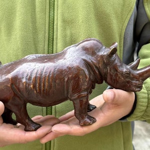Copper Rhino toys model figure kids,lucky Animals Rhinoceros figurine Statue,Collectible Home Office Decor Rhino Sculpture Wildlife ornament