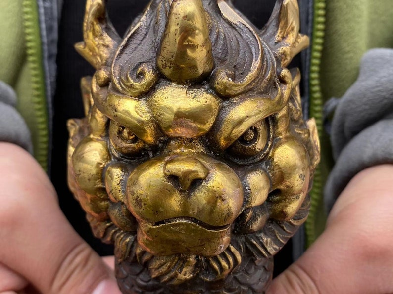 Copper Feng Shui Chi Lin QiLin statue,Foo-Dogs Lion Temple Guardian pixiu beast blessing fortune wealth dragon unicorn Pi Yao Figurine gift. image 9