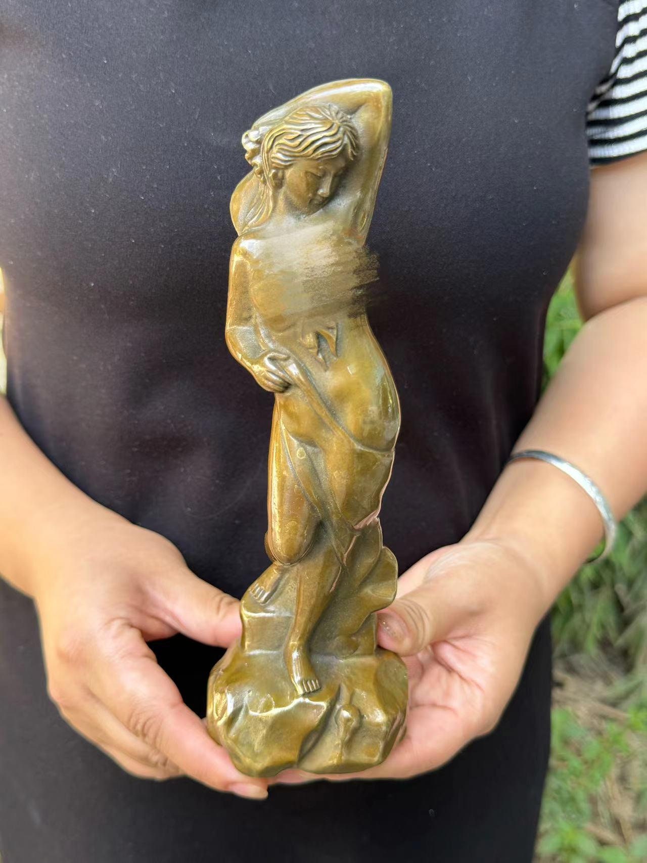 Vintage Copper Woman Statue Vintage Female Lady Sculpture Figurine