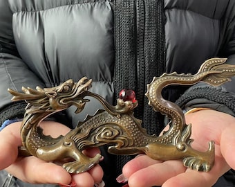 Kupfer-Drachen-Statue Vintage chinesische Fengshui Dragon Figur Jahr des Drachen Geschenke Sternzeichen Drache Tierskulptur Home Office Dekor