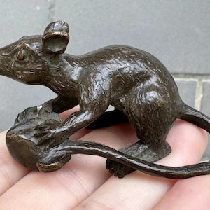 Bronze Zodiac Rat Statue,Collectible Mouse Rodent Home Animal Art Sculpture Decorative Tea Pets Decoration tea pet Feng Shui AuspiciousDE027