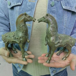 Pair Copper War Horse Sculpture home Ornaments Fengshui Decorations Collectable Animals lucky success wealth Table Decor Crafts zodiac horse