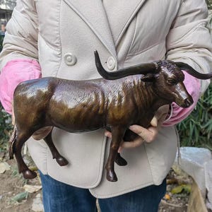 Long Horns Wall Street Bull Statue, Brass Cow Ox Statuette, Bronze Bull Sculpture, Copper Figurine Modern Farmhouse Decor, Modern Home Decor