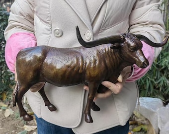 Estatua de toro de cuernos largos de Wall Street, estatuilla de vaca y buey de latón, escultura de toro de bronce, figura de cobre, decoración moderna de granja, decoración moderna para el hogar