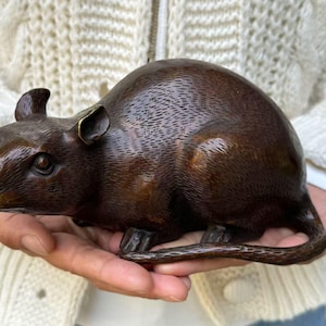 Bronze Zodiac Rat Statue,Collectible Mouse Rodent Home Animal Art Sculpture Decorative Tea Pets Decoration wealth mouse Feng Shui Auspicious